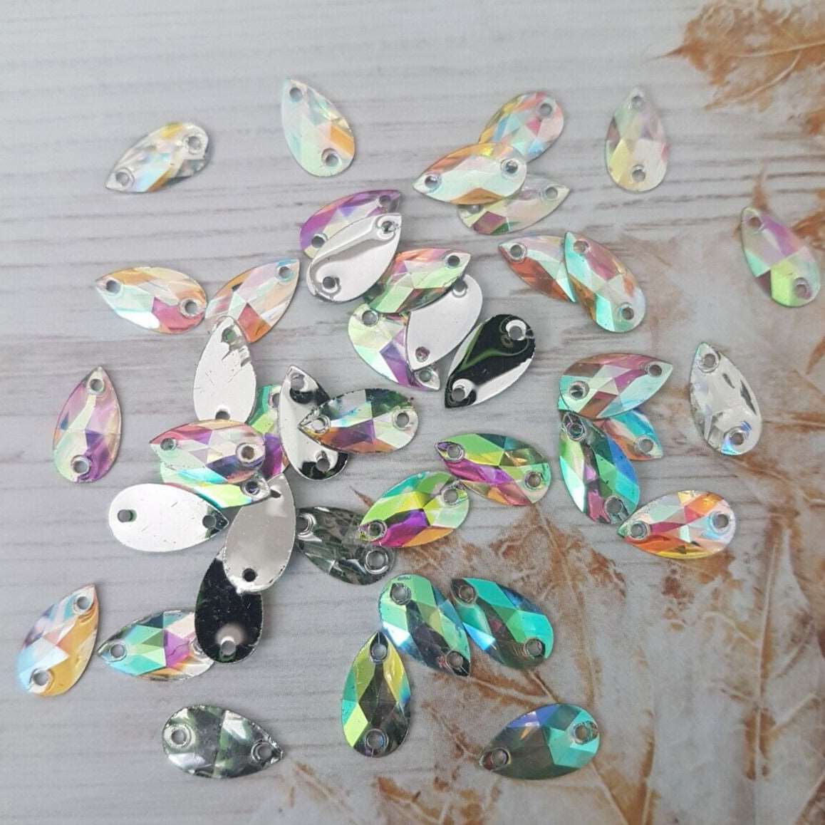 20x 11mm clear AB acrylic sew on rhinestone gem pear drop