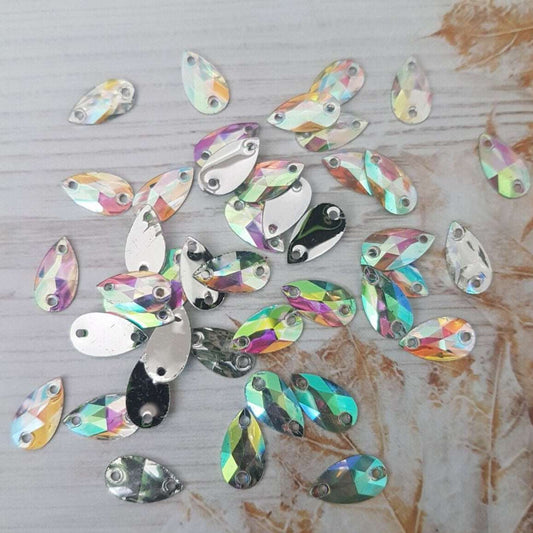20x 11mm clear AB  acrylic sew on rhinestone gem pear drop