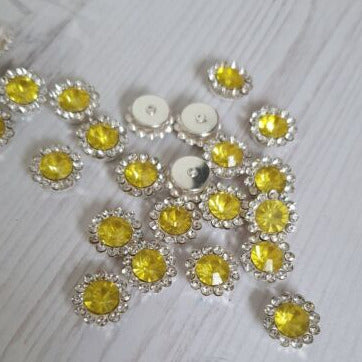 5x 12mm yellow crystal gem sew on jewel rhinestone faux button