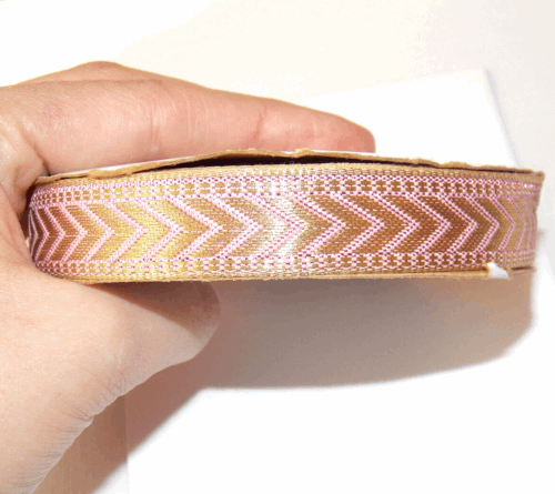 1m 15mm light pink gold jacquard embroidered ribbon