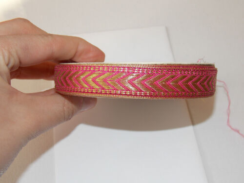 1m 15mm pink gold jacquard embroidered ribbon