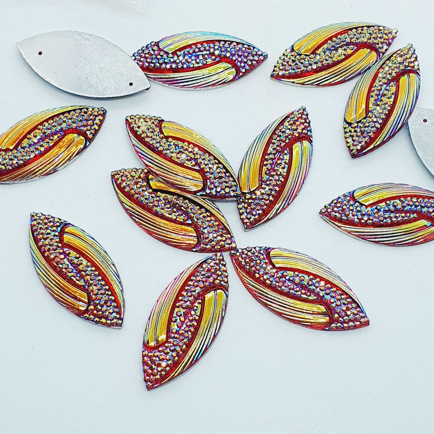 5x 40mm siam/ red AB acrylic sew on rhinestone gem horse eye