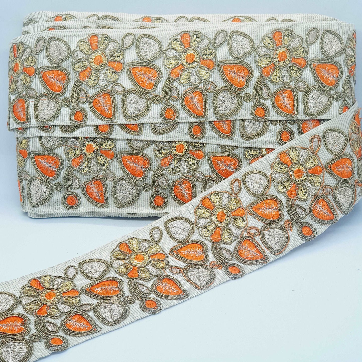 1m 7cm orange & gold embroidered ribbon border BRAID