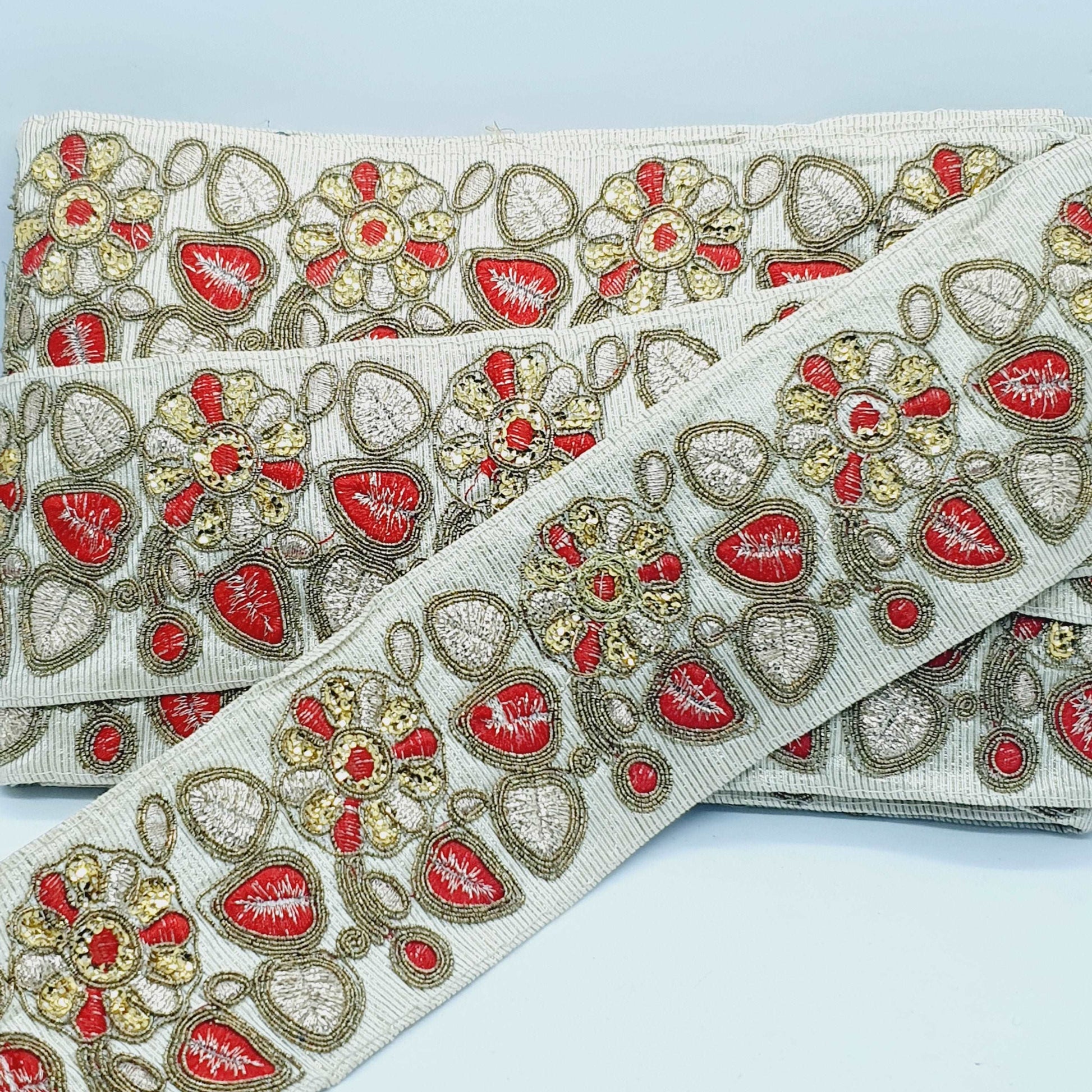1m 7cm red & gold  embroidered ribbon border BRAID