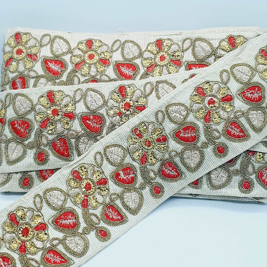 1m 7cm red & gold  embroidered ribbon border BRAID