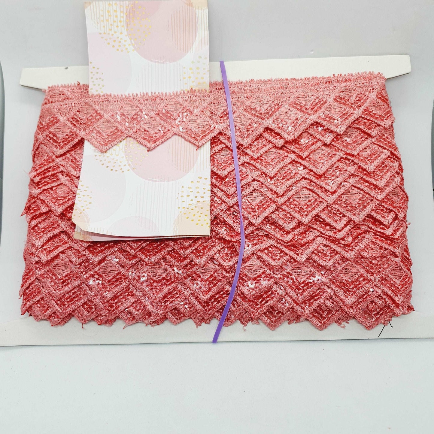 1m coral pink 4cm light weight embroidered sequin lace