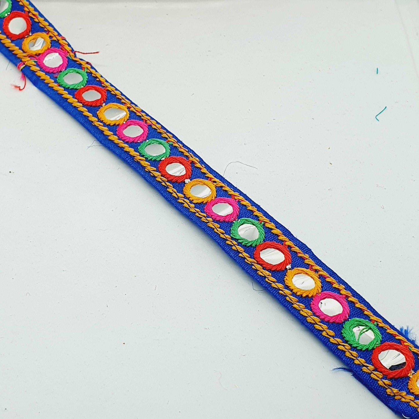 1m multicolour blue sequin shisha mirror embroidered Indian ribbon 20mm