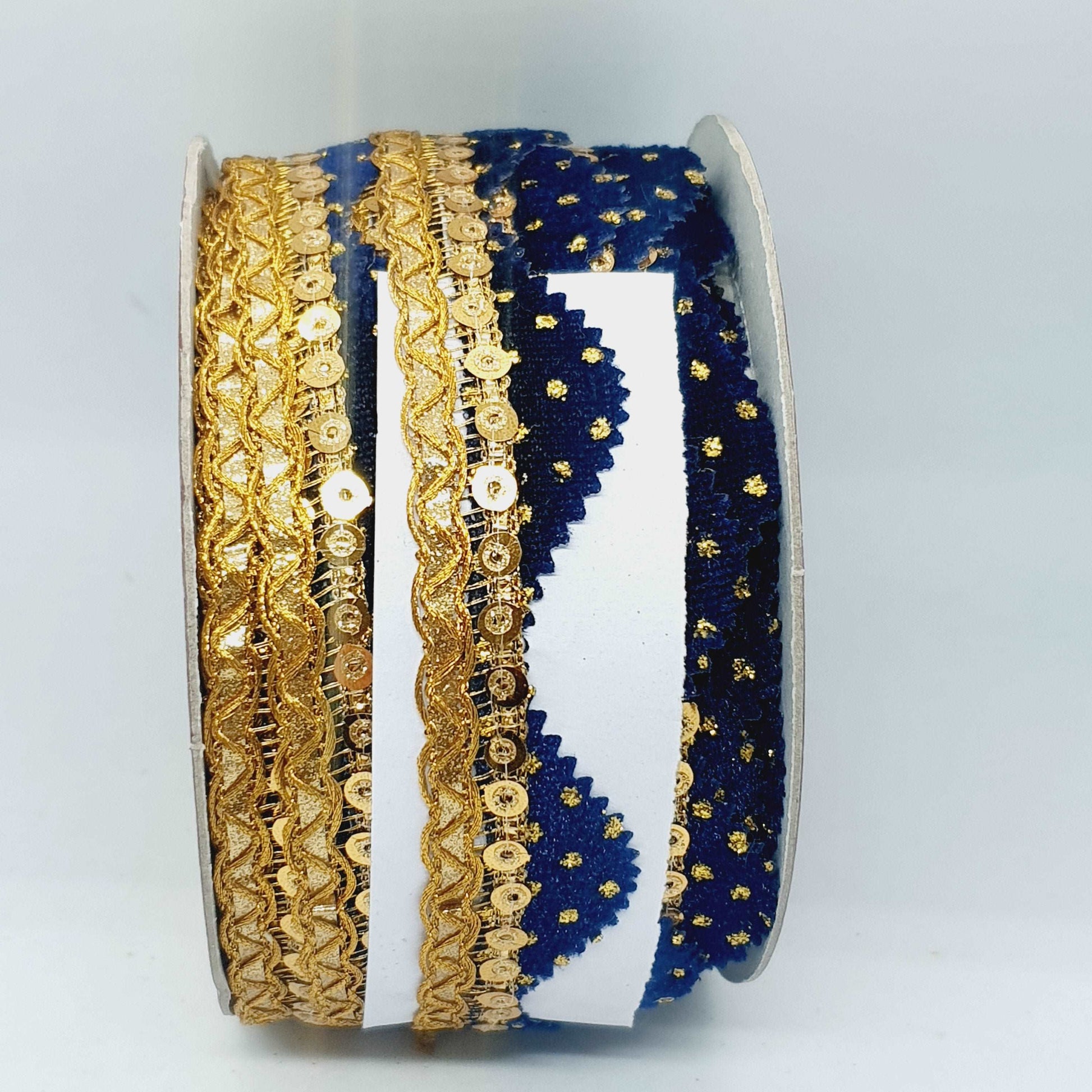 1m navy velour & gold sequin metallic trim scallop braid 2.5cm