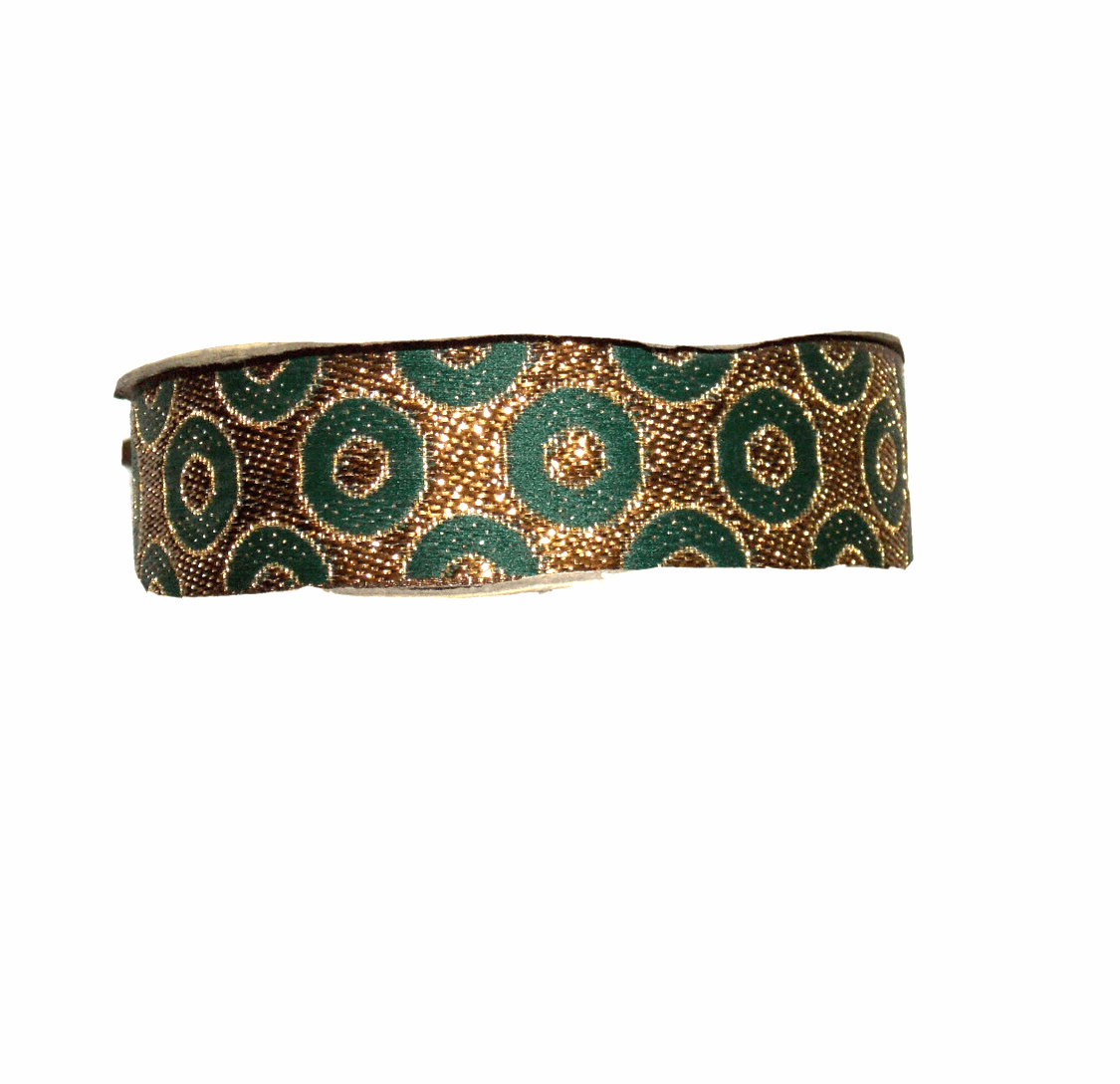 1m 27mm DOTTY dark green antique gold jacquard embroidered ribbon