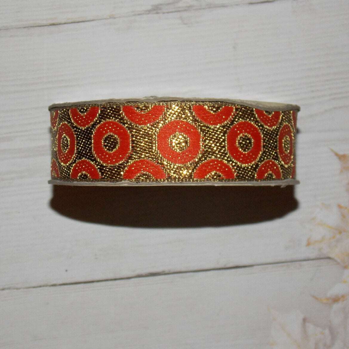 1m 27mm DOTTY orange antique gold jacquard embroidered ribbon