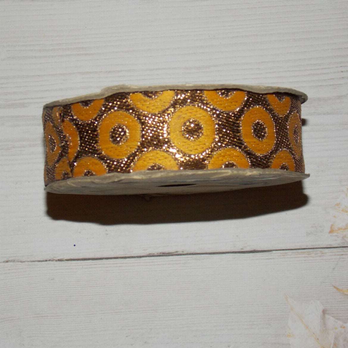 1m 27mm DOTTY yellow antique gold jacquard embroidered ribbon