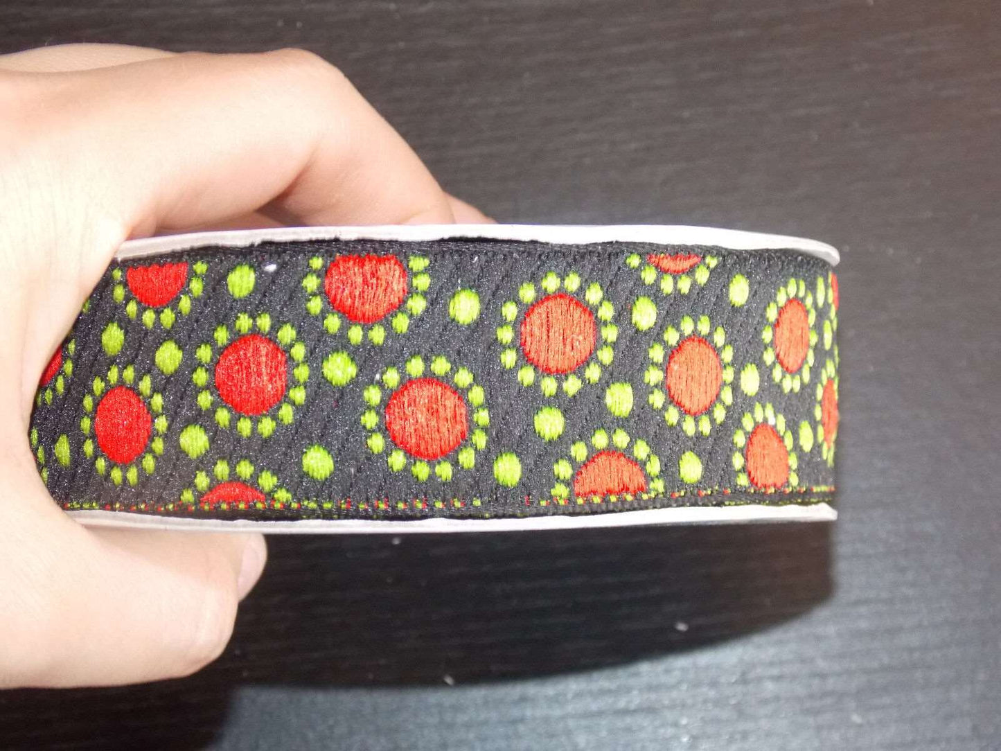 1m 30mm green & red DOTTY jacquard embroidered ribbon