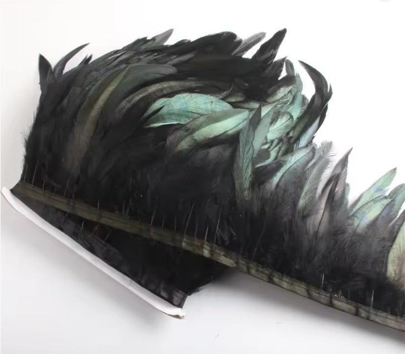 1m rooster Feather Trim 13-18cm BLACK trimming fringe boa