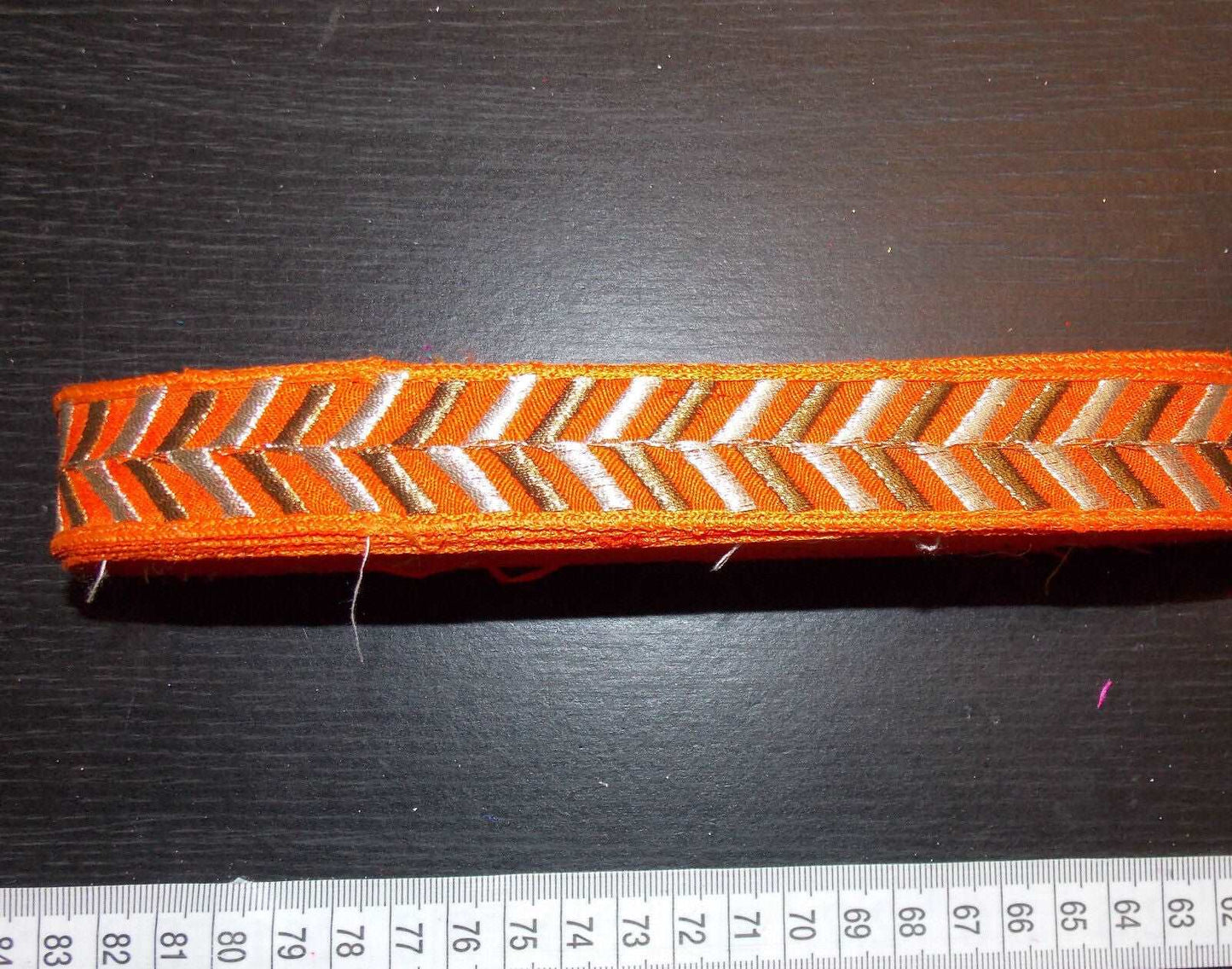 1m 27mm orange gold jacquard embroidered ribbon