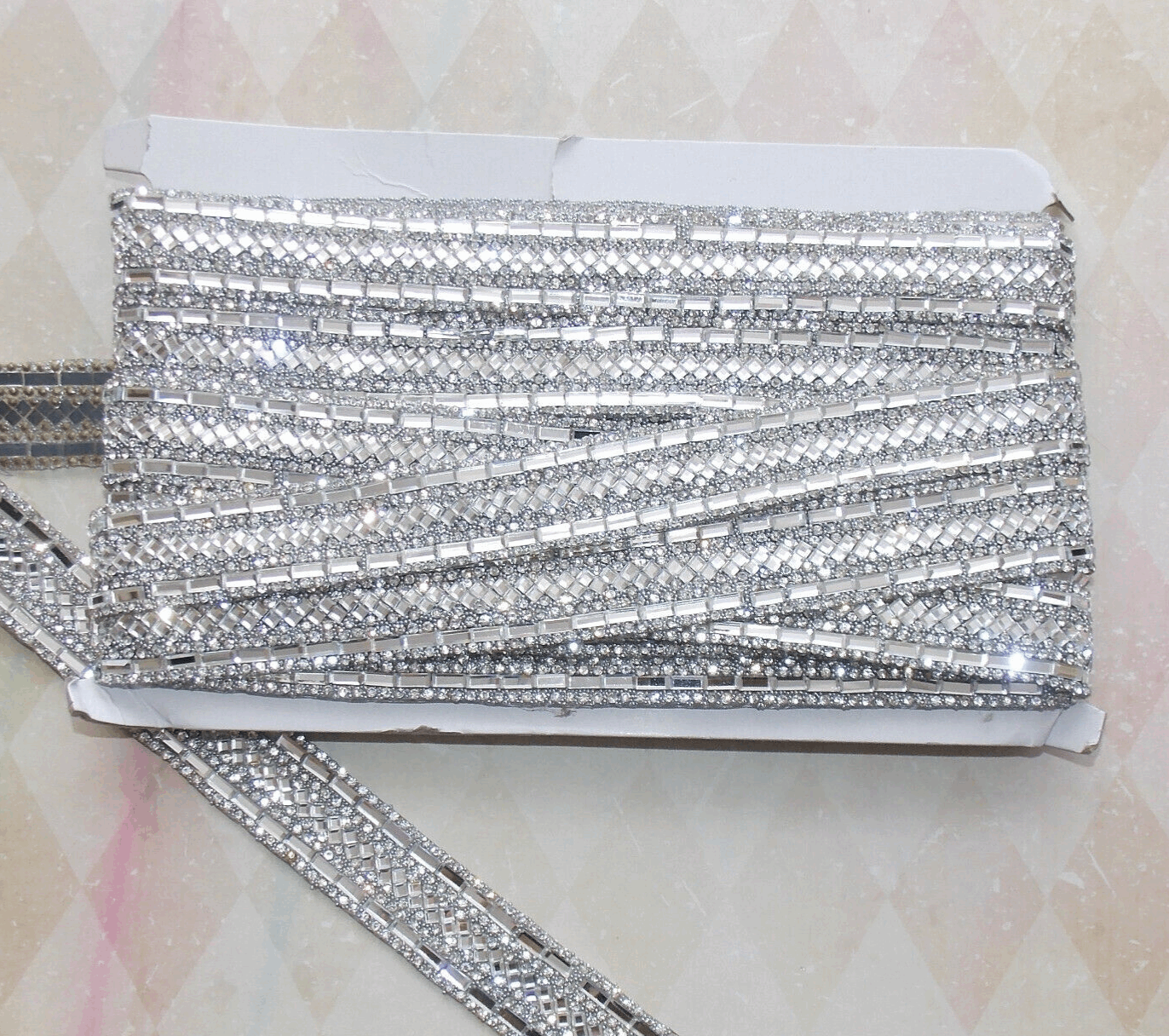 1m 2.2cm SILVER/ CLEAR crystal HOT FIX rhinestone ribbon trim
