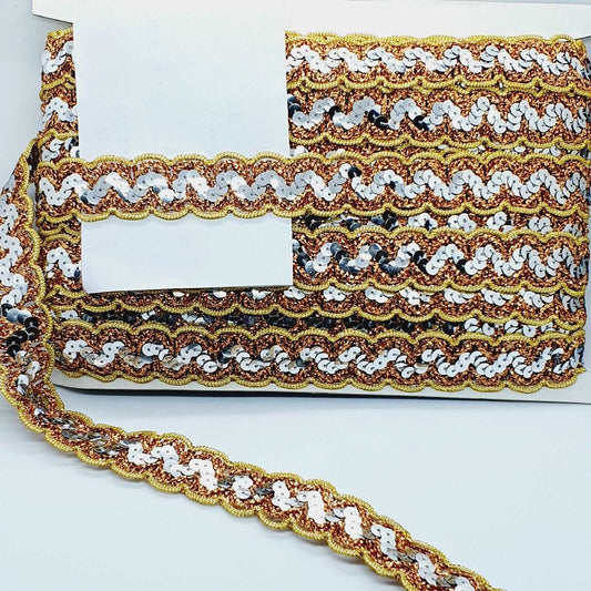 1m gold glitter silver sequin wavy edge braid trimming ribbon 30mm
