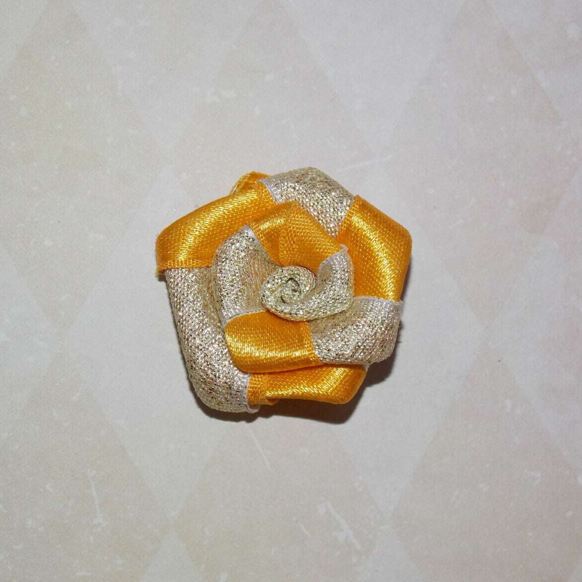 1x Gold glitter 4cm ribbon flower applique