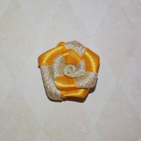 1x Gold glitter 4cm ribbon flower applique