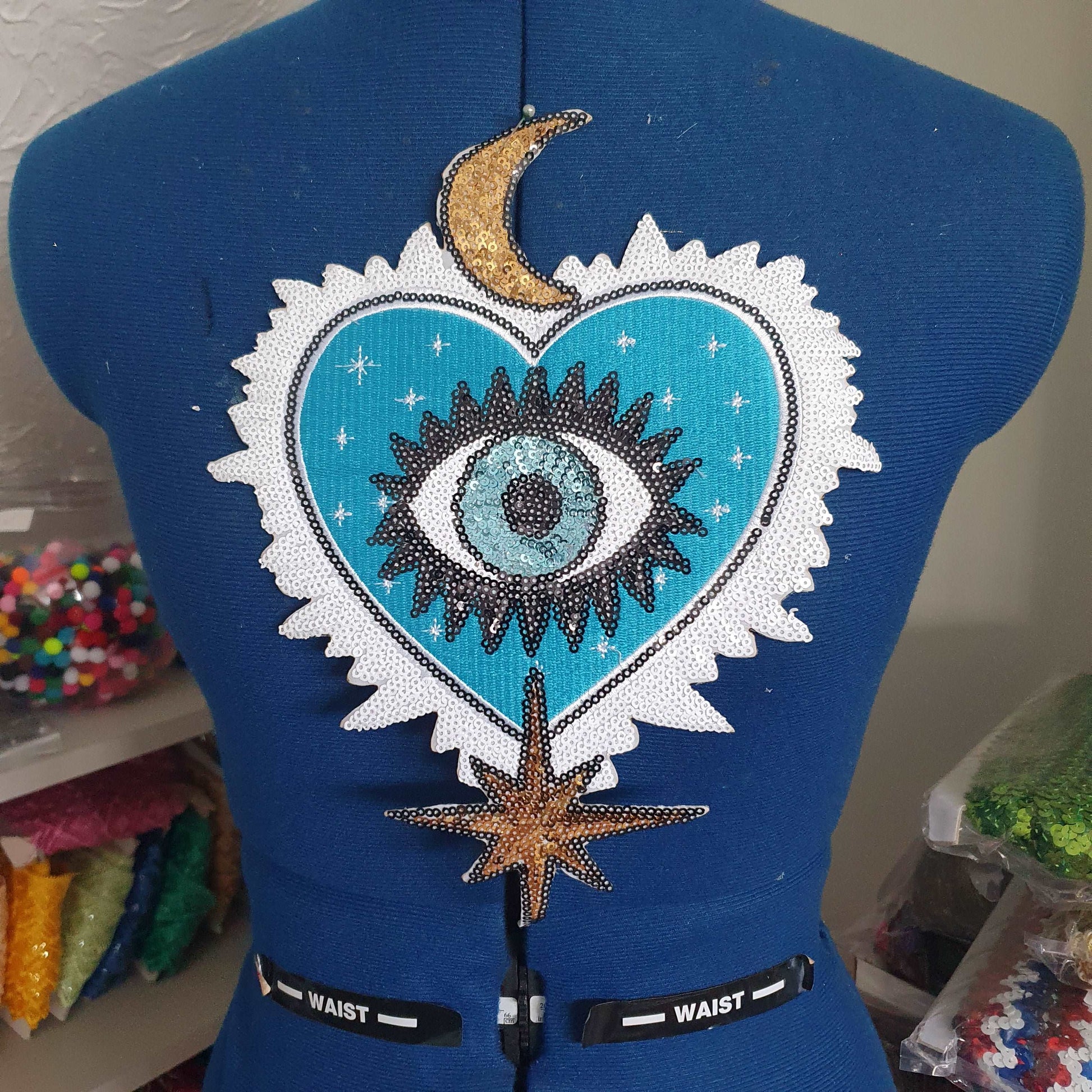 1x Turkish evil eye/ nazar sun and star sequin applique iron on/ Hot-Fix