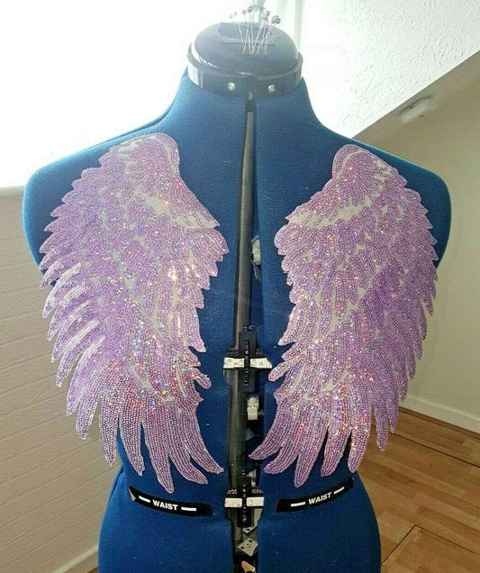 1x lilac hologram sequin WING hot-fix applique XL