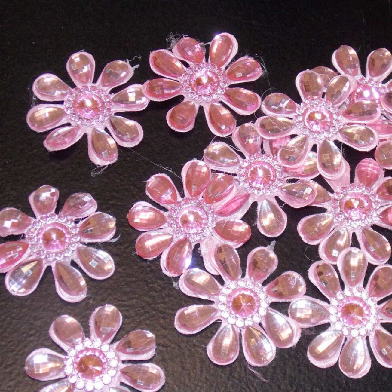 10x light pink 4.5cm satin jewelled flower applique