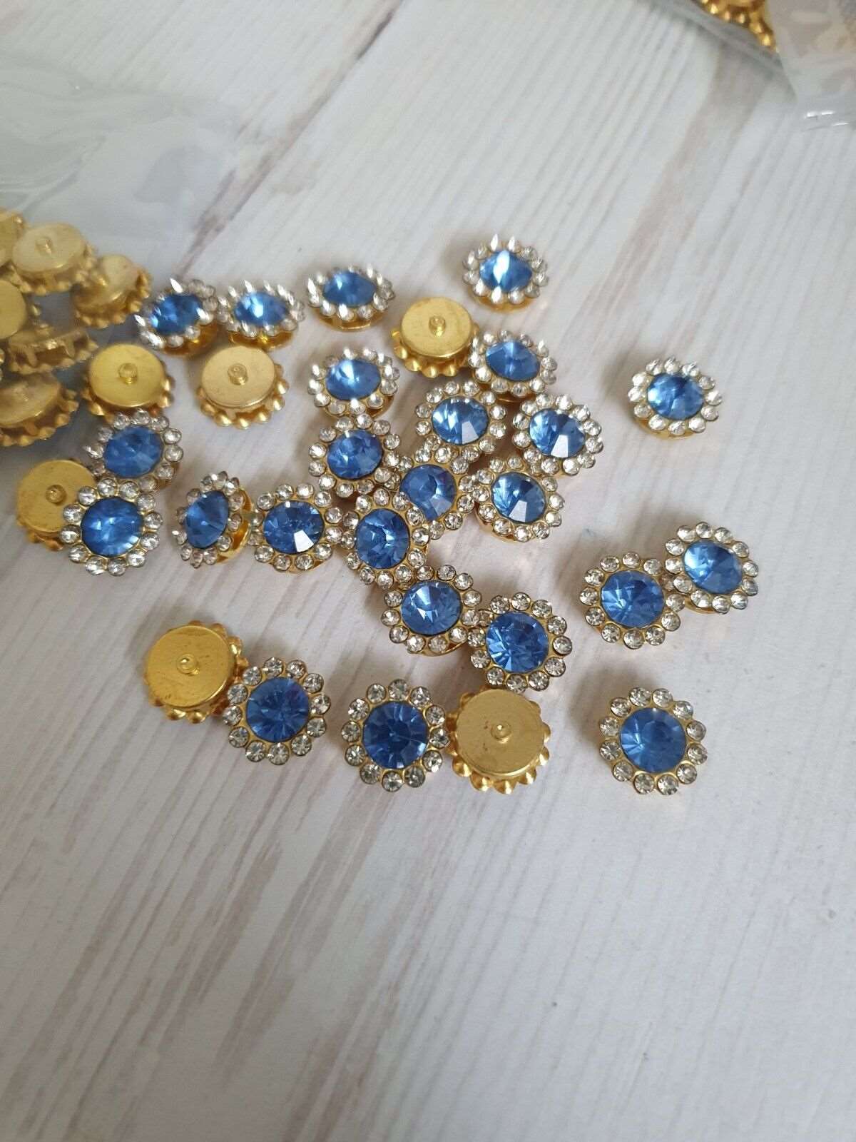 5x 12mm blue crystal gem sew on jewel rhinestone button