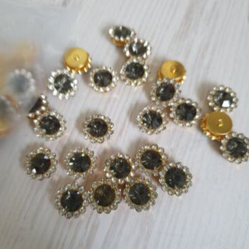 5x 12mm grey/ black diamond crystal gem sew on jewel rhinestone button