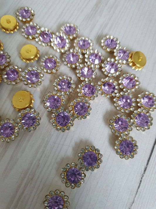 5x 12mm lilac crystal gem sew on jewel rhinestone button