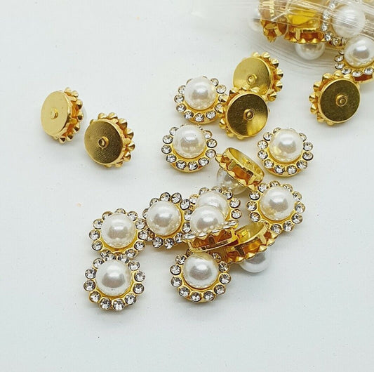 5x 12mm crystal gem sew on jewel rhinestone pearl button