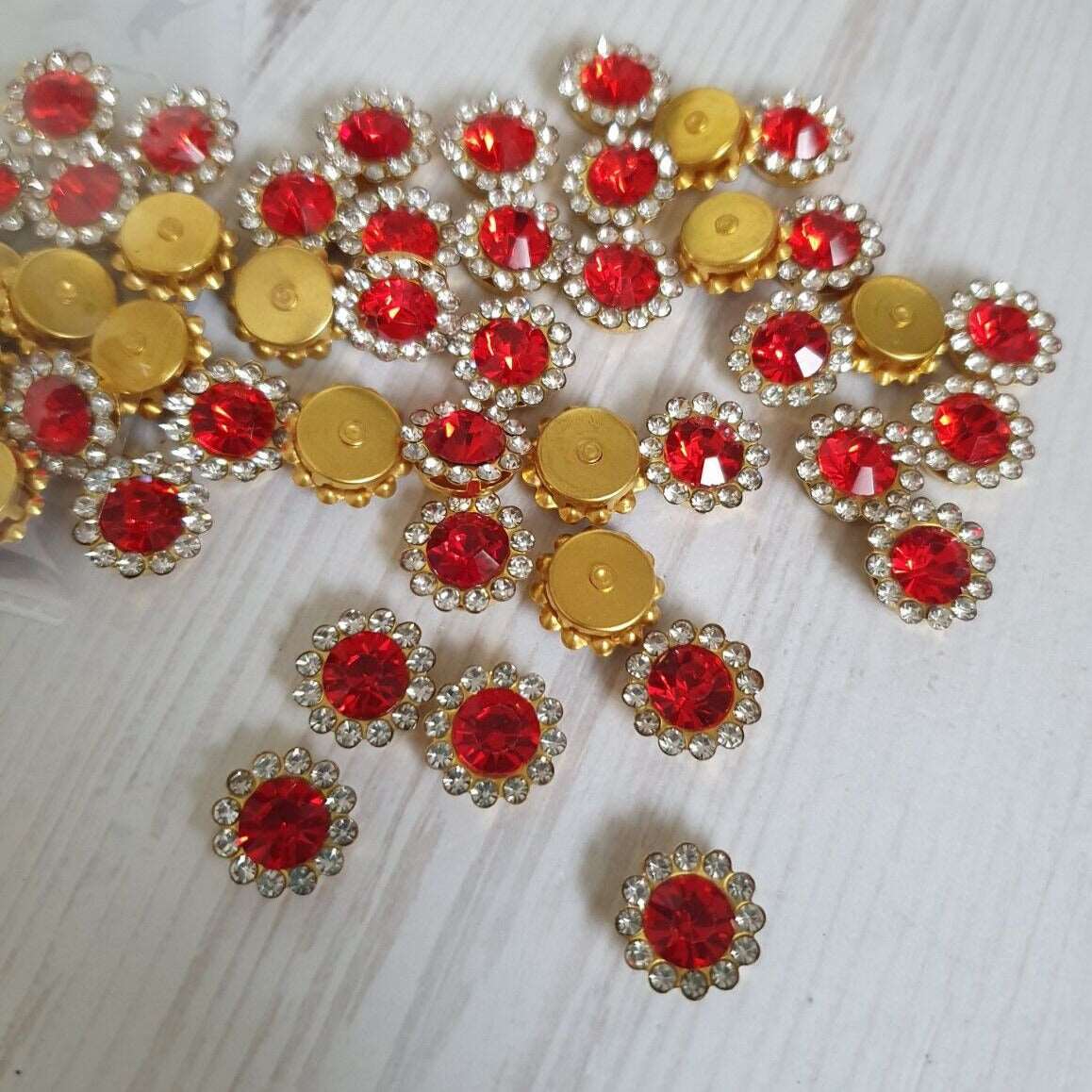 5x 12mm red crystal gem sew on jewel rhinestone button