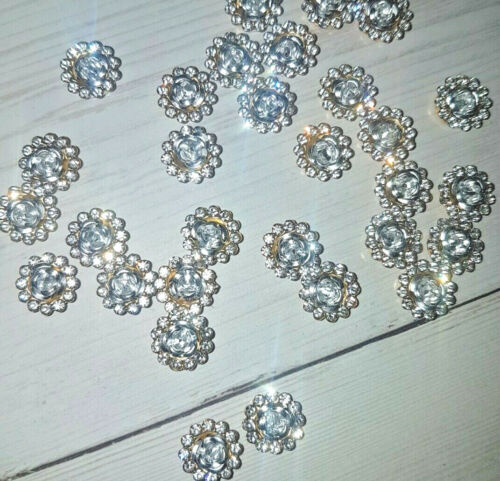 5x 12mm clear & silver crystal metal ROSE gem sew on jewel rhinestone button