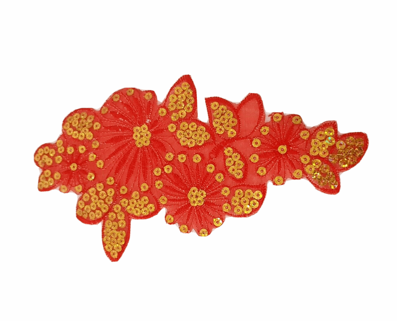 1x red gold sequin flower applique HOT-FIX 21cm