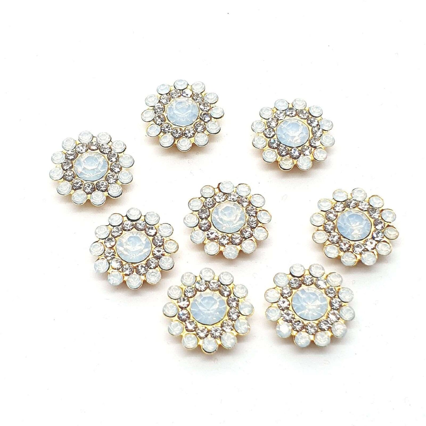 5x 14mm WHITE/ OPAL crystal gem sew on jewel rhinestone button