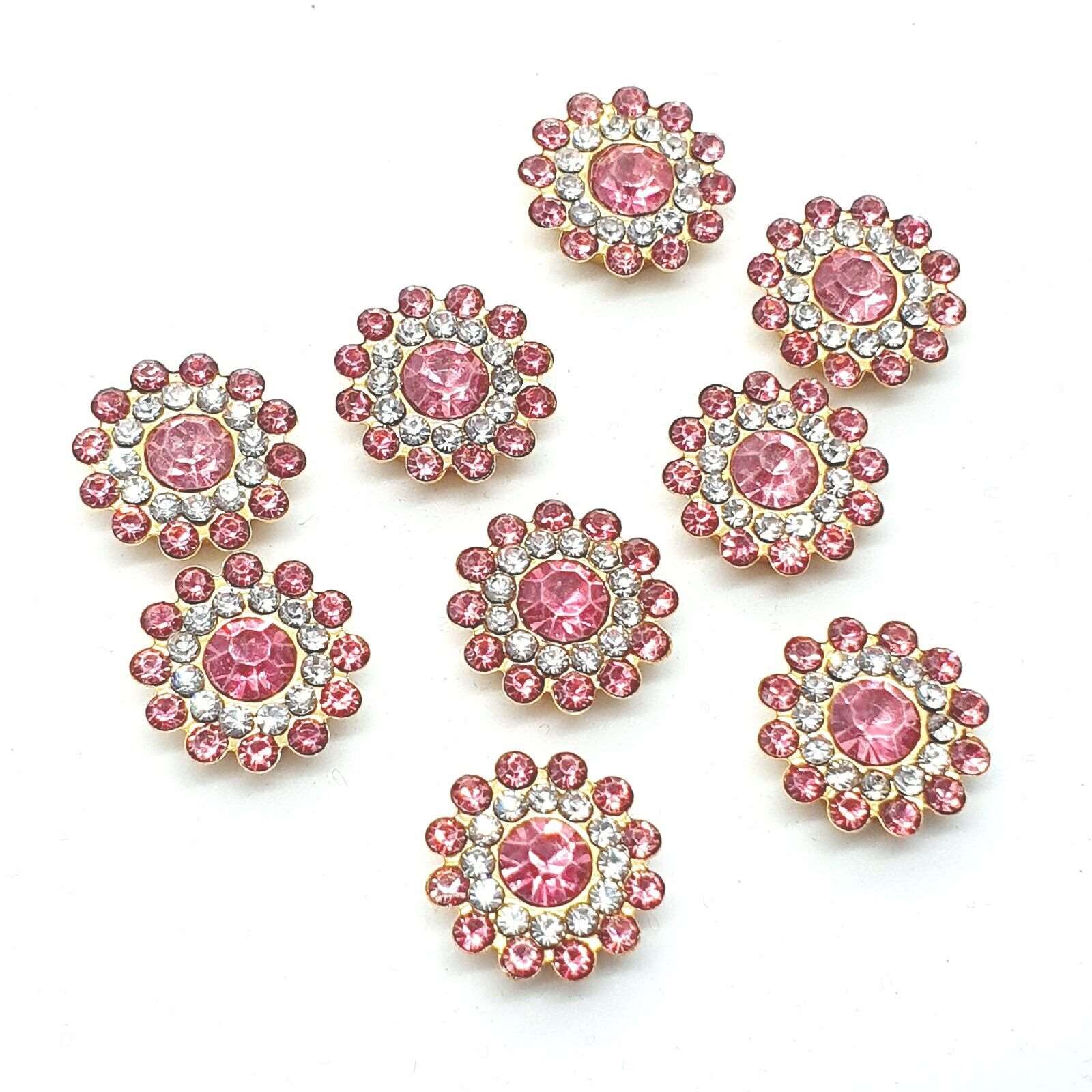 5x 14mm WHITE/ PINK crystal gem sew on jewel rhinestone button