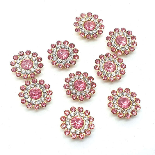 5x 14mm WHITE/ PINK crystal gem sew on jewel rhinestone button