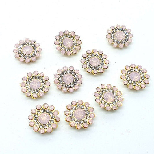 5x 14mm WHITE/ PINK OPAL crystal gem sew on jewel rhinestone button