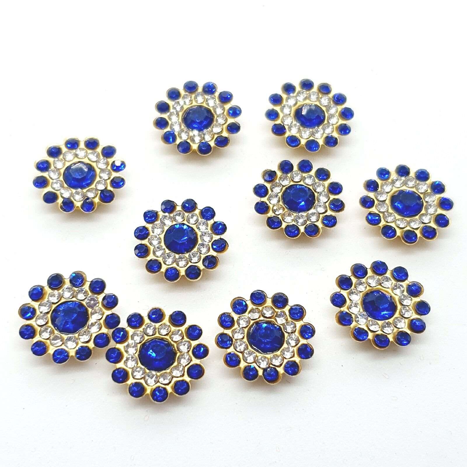 5x 14mm WHITE/ BLUE crystal gem sew on jewel rhinestone button