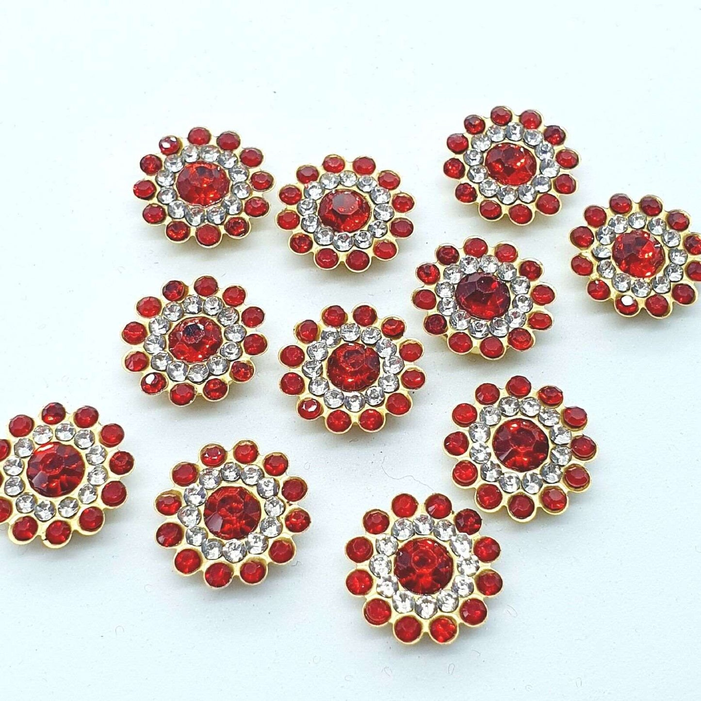 5x 14mm WHITE/ RED crystal gem sew on jewel rhinestone button