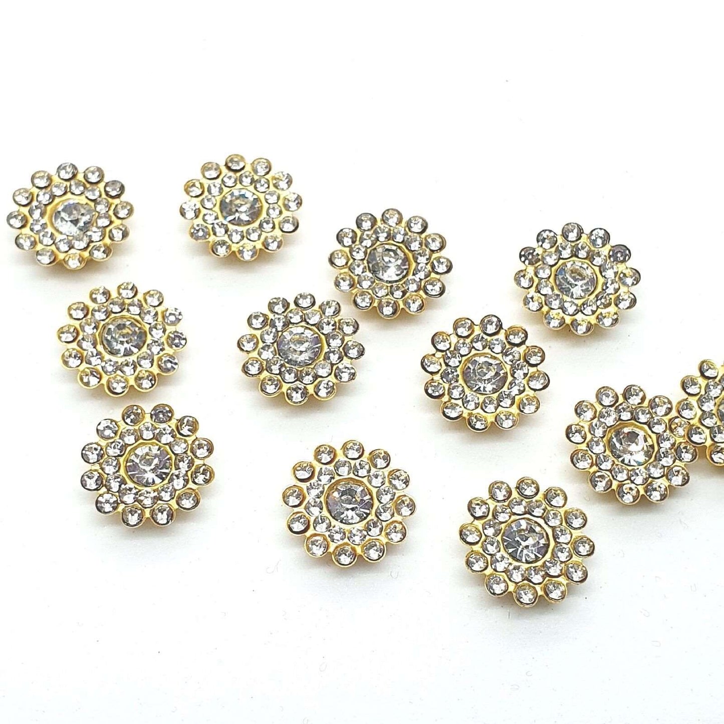 5x 14mm WHITE/ CLEAR crystal gem sew on jewel rhinestone button