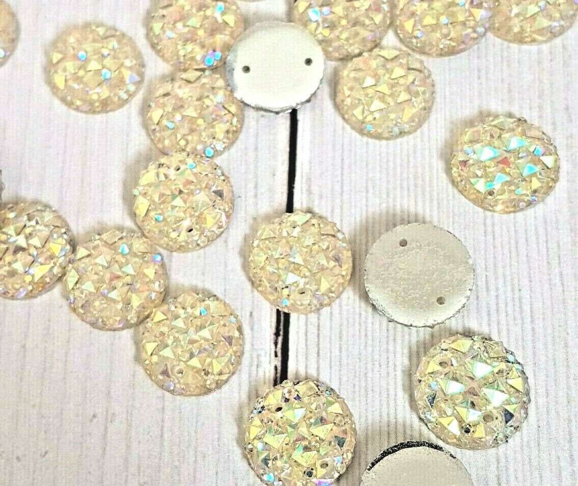 10x 14mm clear AB textured acrylic sew on rhinestone gem round