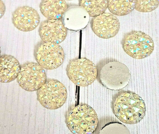 10x 14mm clear AB textured acrylic sew on rhinestone gem round