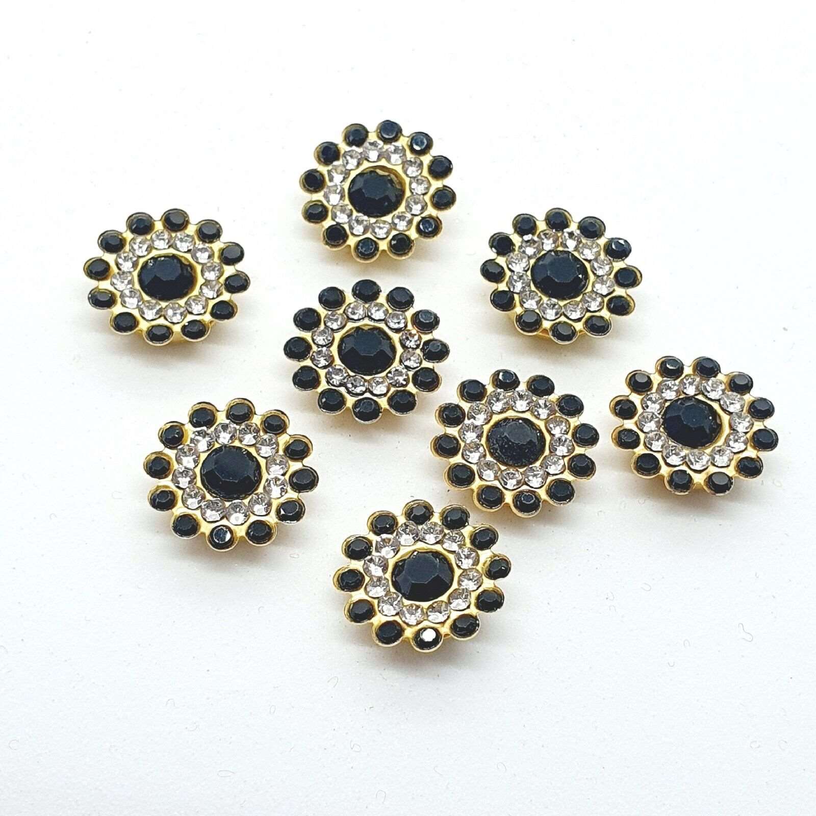 5x 14mm WHITE BLACK crystal gem sew on jewel rhinestone button