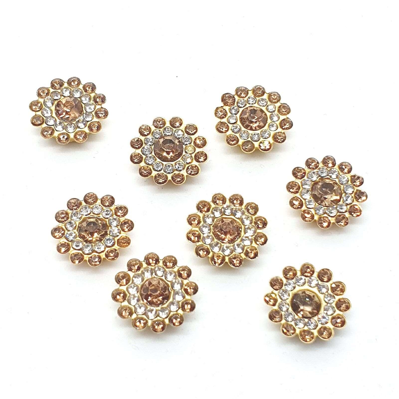 5x 14mm WHITE GOLD crystal gem sew on jewel rhinestone button