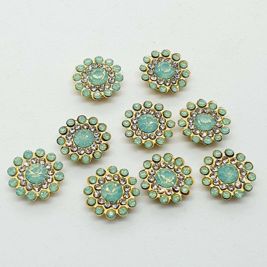 5x 14mm WHITE GREEN OPAL crystal gem sew on jewel rhinestone button