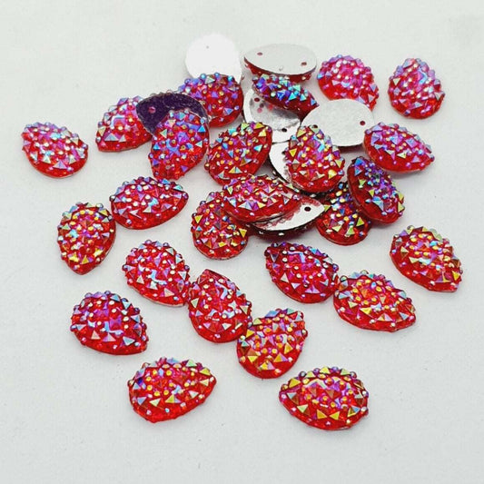 10x 14mm siam/ red AB textured acrylic sew on rhinestone gem pear drop