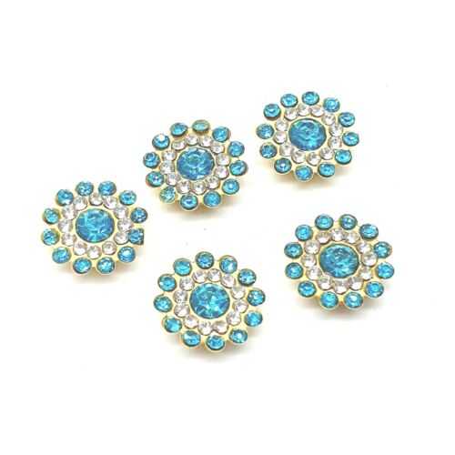 5x 14mm WHITE TURQUOISE crystal gem sew on jewel rhinestone button