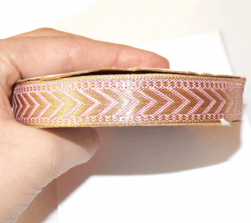 1m 15mm light pink gold  jacquard embroidered ribbon