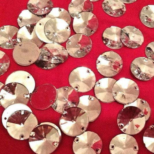 10x 18mm clear acrylic sew on rhinestone gem round/ rivoli