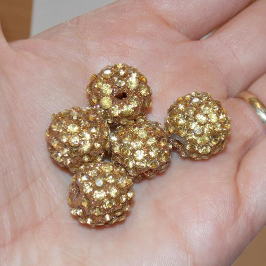 5x 18mm gold glitter shamballa bead crystal gem dress button rhinestone