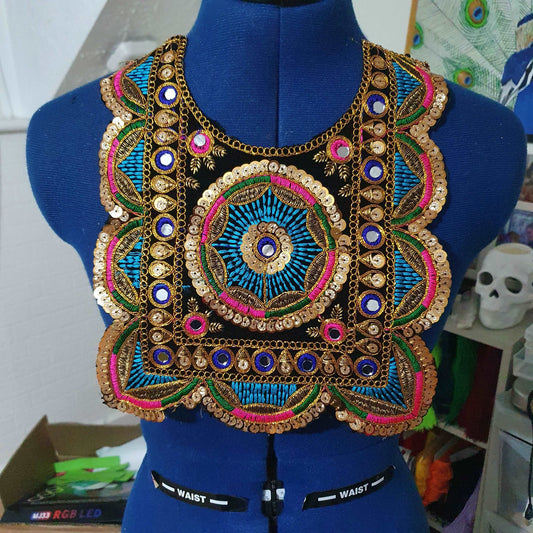 1x BLACK & MULTI sequin applique patch/ collar/ neckline